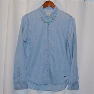 Hollister Chambray Jeweled Button Up Shirt Medium